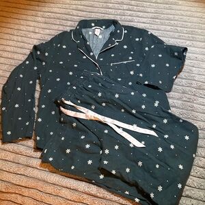 Victoria's Secret Black Pajama Top with White Snowflakes